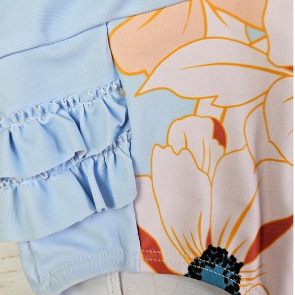 Shein Floral Print Flutter Sleeve Zip Front Baby Blue Swimsuit sz 5T - Picture 2 of 4